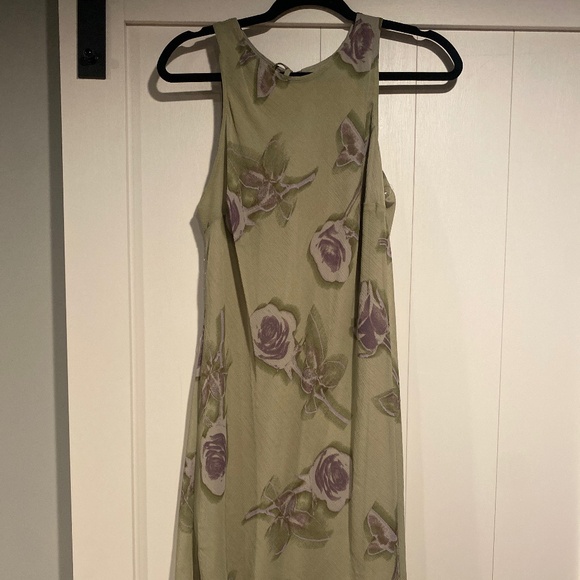 Green slip dress with purple flowers - Picture 1 of 3